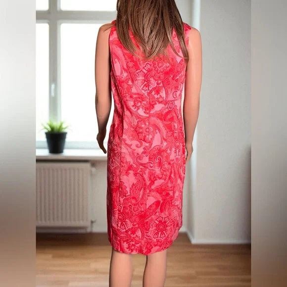 Jones New York. Pink Paisley Cotton Sheath Dress. Signature Stretch. Size M - Picture 4 of 7